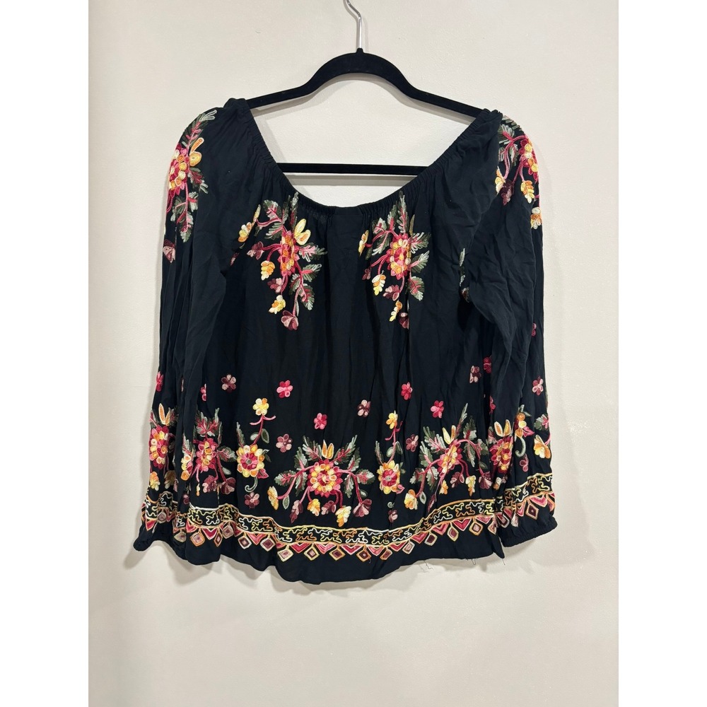 Liv Los Angeles XL Embroider Boho Peasant Blouse Floral Tassel Top Chic Western - Picture 4 of 4